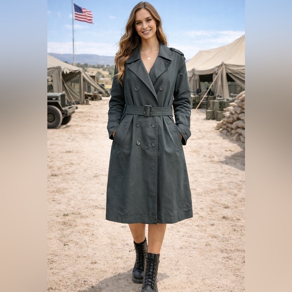 Old Navy Water-Resistant army green raincoat trench coat cotton nylon canvas XXL